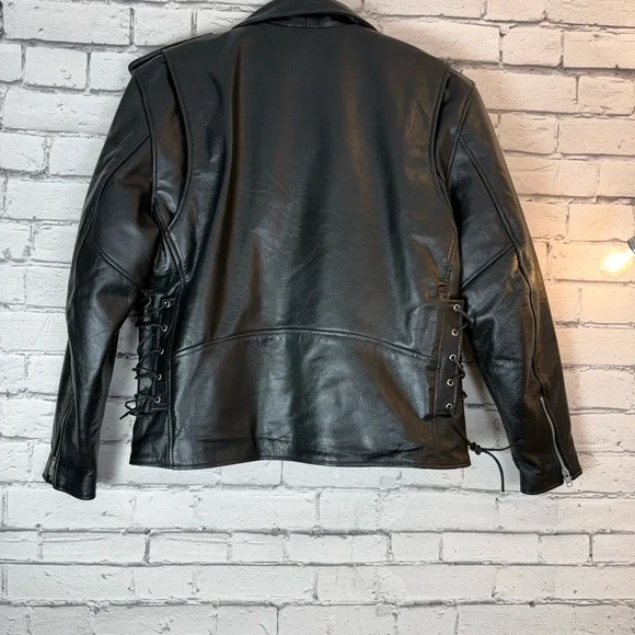 Men’s Milwaukee Brando Classic Black Leather Motorcycle Jacket SH1011 Size XL - Picture 9 of 15